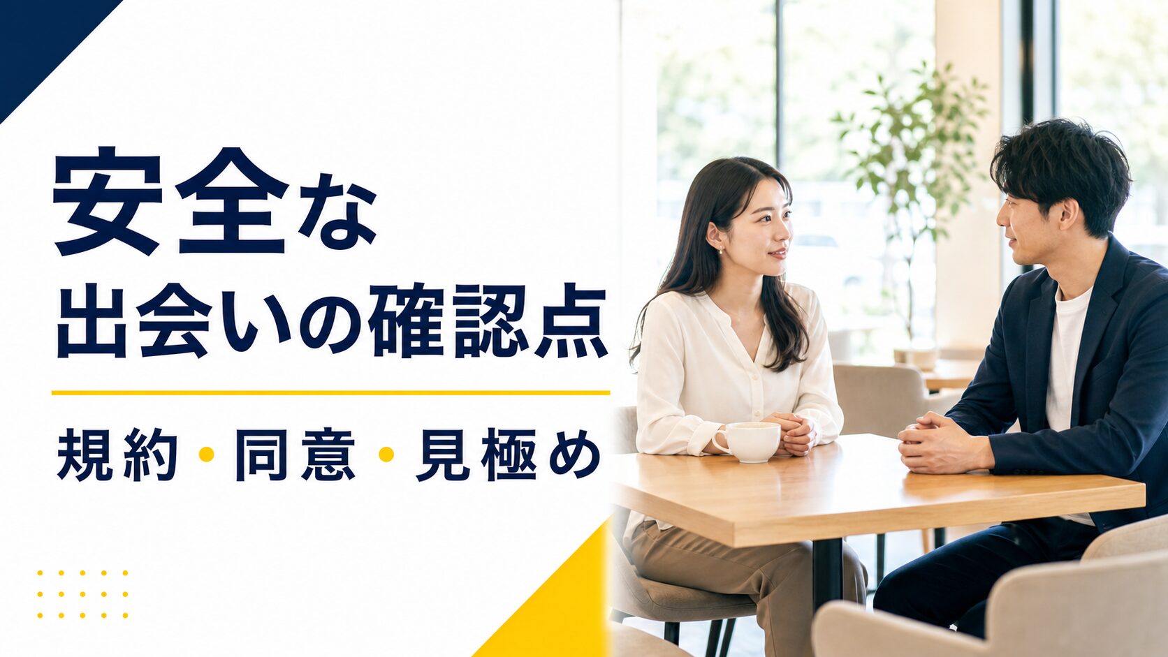 安全な出会いの確認点を示す成人の日本人男女