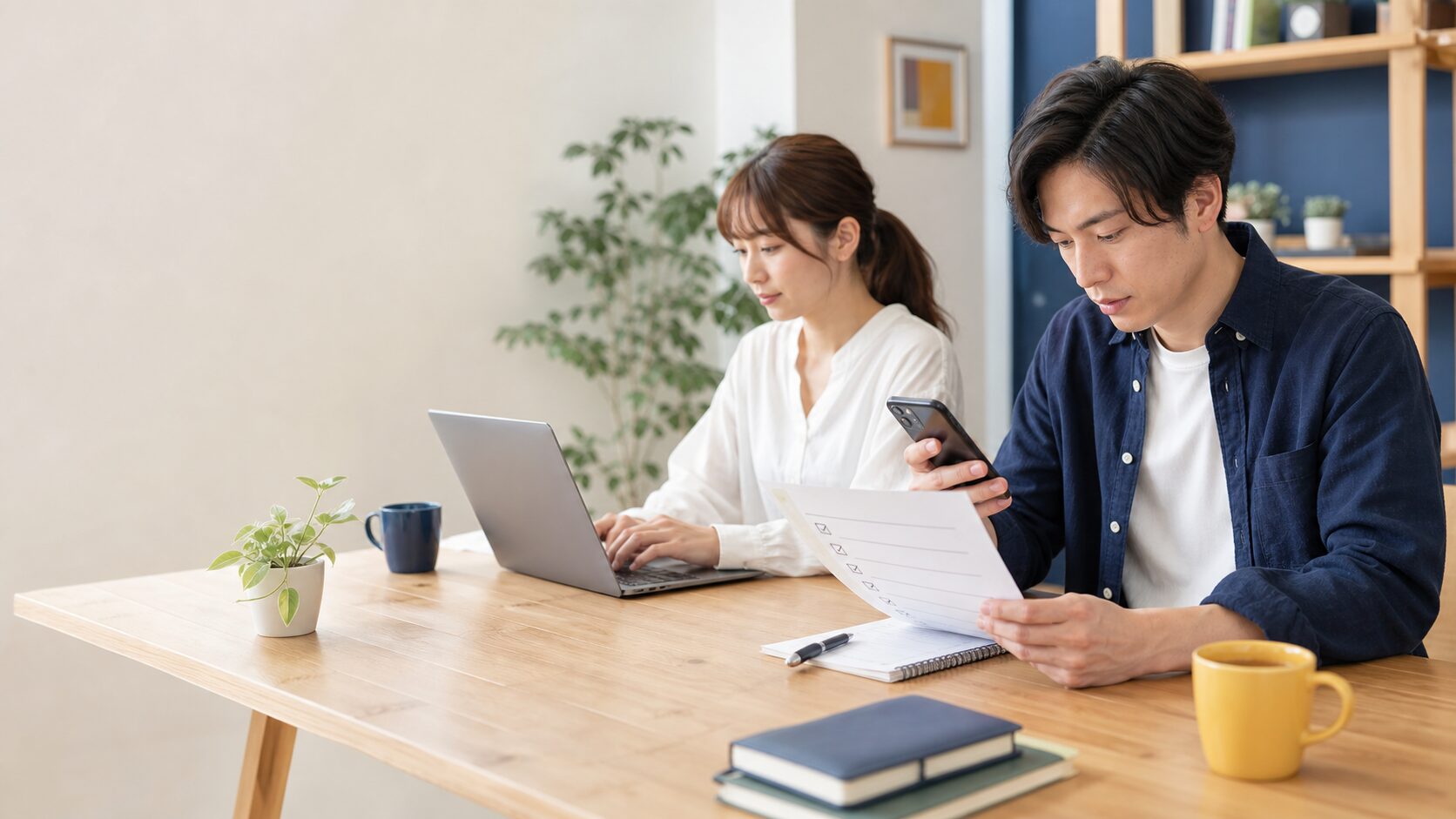 無料ポイントの確認方法を調べる成人の日本人男女