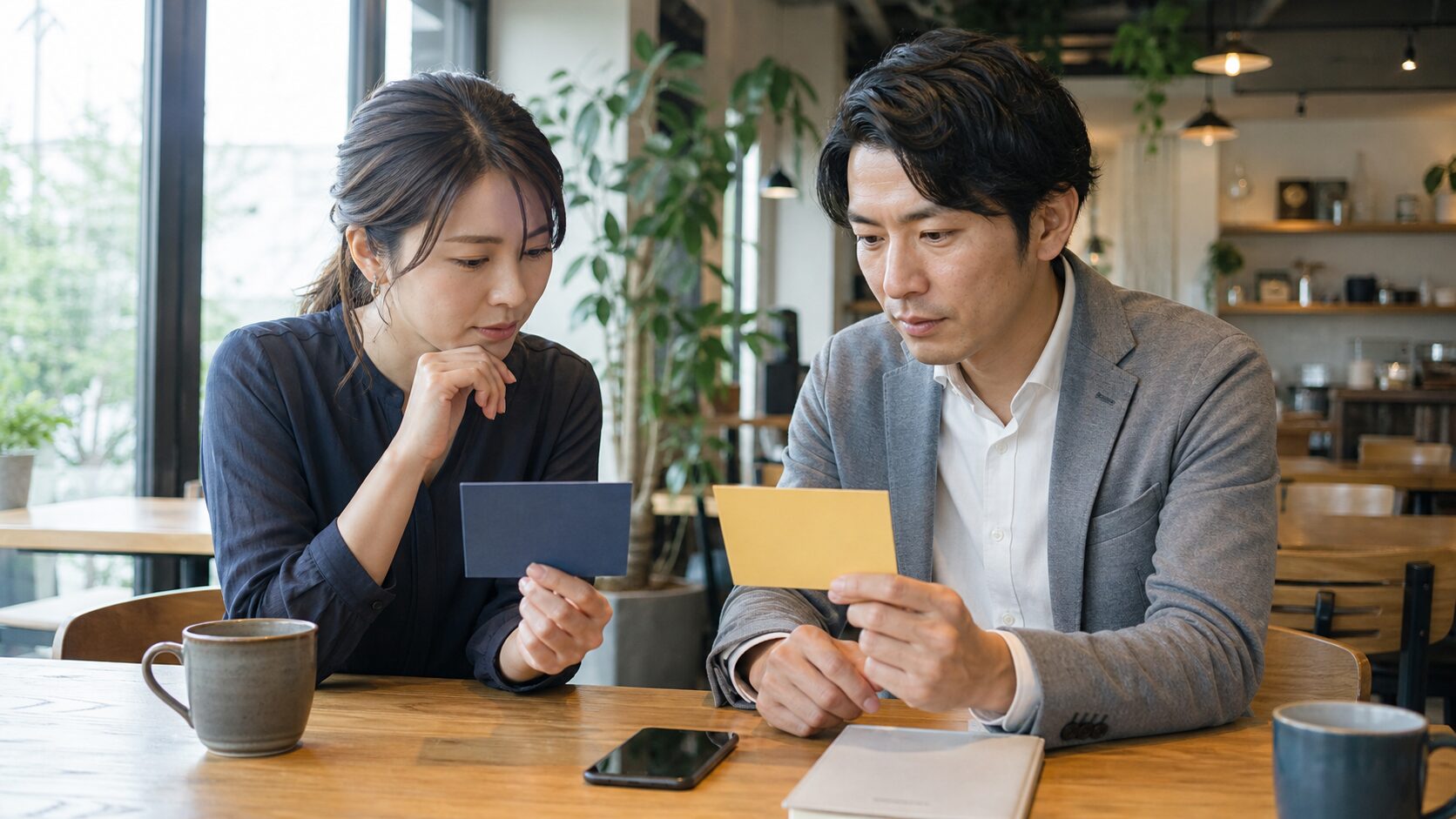 ポイントの種類と条件を確認する成人の日本人男女