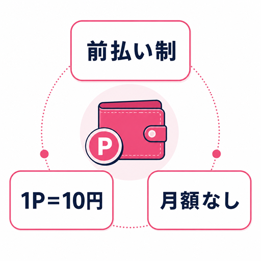 ワクワクメールの前払いポイント制と1P10円相当を示す料金図解