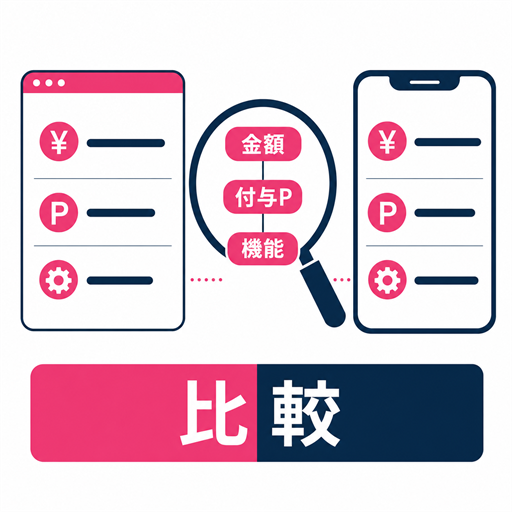 Web版とアプリ版の購入画面と機能を確認する比較チェック図