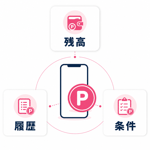 ワクワクメールの無料ポイント残高と履歴を確認する画面イメージ