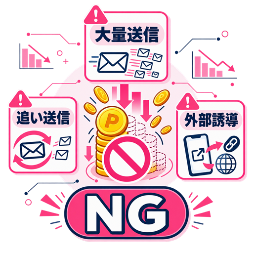 ワクワクメール無料ポイントを無駄にする大量送信と追いメッセージの注意図