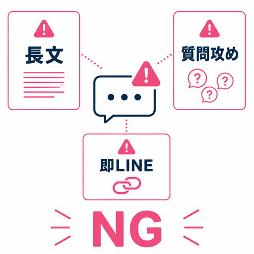 長文・質問攻め・即LINE交換など返信が来ない初回メッセージのNG図