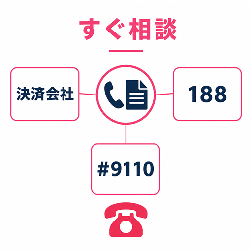 金銭被害が出たときに決済会社・188・警察へ相談する優先順図