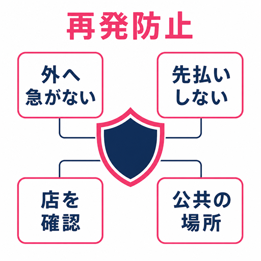 業者や勧誘を避けるための相手選びと初対面の再発防止チェック図