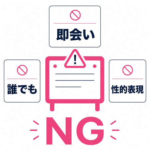 掲示板で避ける即会い・性的表現・条件羅列を示す注意図