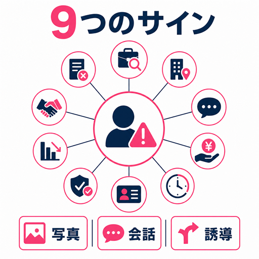 ワクワクメールで業者を見分ける9つのサインをまとめたチェック図