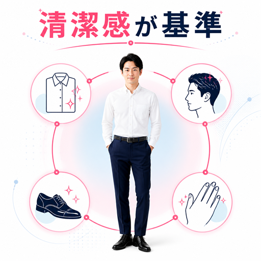 出会いのファッションで服の高級さより清潔感を優先するチェック図