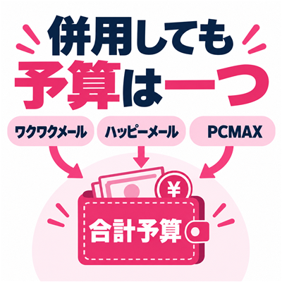 ワクワクメール・ハッピーメール・PCMAXを併用しても合計予算を一つに決める図解