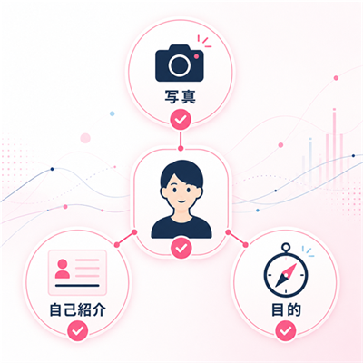 プロフィール写真・自己紹介・目的の3項目を見直すチェックリスト図解