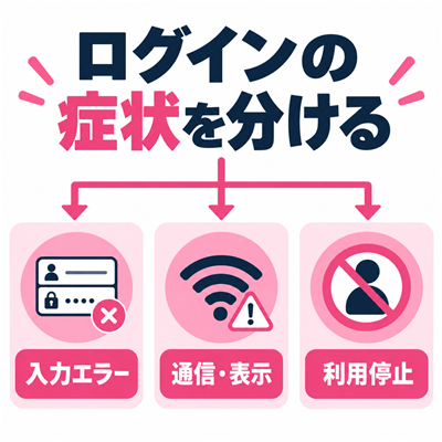 ワクワクメールのログイン不具合を入力エラー・通信や表示・利用停止で切り分ける図解
