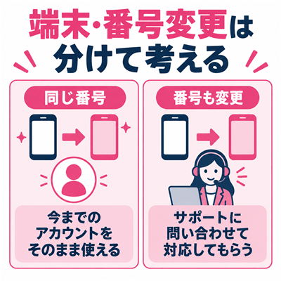 ワクワクメールの機種変更は同じ番号の場合と番号も変更した場合を分けて対処する図解