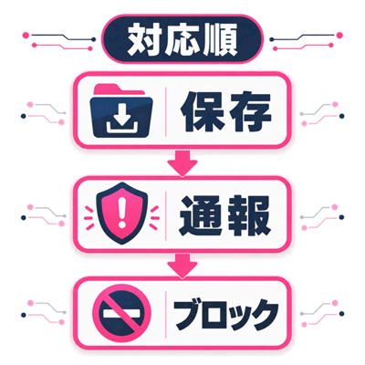 ワクワクメールで証拠保存から通報・ブロックまで進む対応フロー