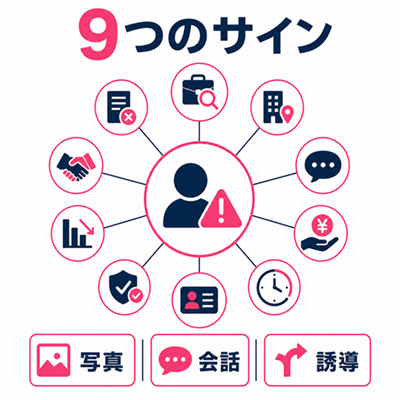 ワクワクメールで業者を見分ける9つのサインをまとめたチェック図