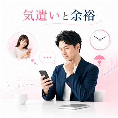 ワクワクメールで年上男性が返信を急かさず相手の話や都合を尊重する気遣いの図解