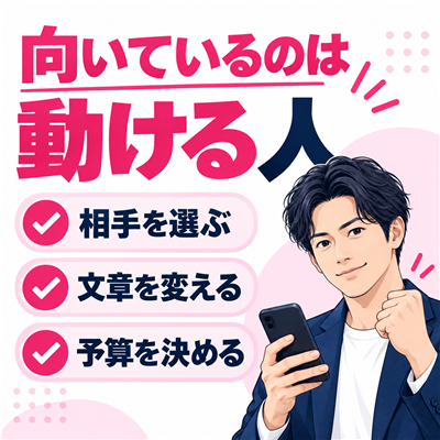 ワクワクメールの向いているのは動ける人を示すサービス解説図