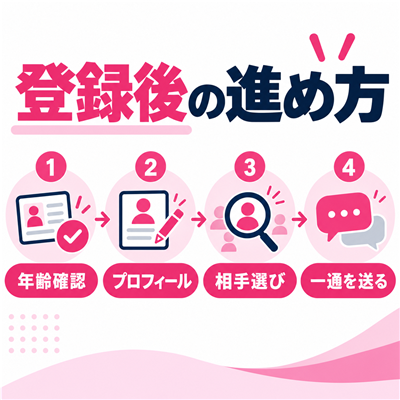 ワクワクメールの登録後の進め方を示すサービス解説図