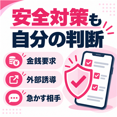 ワクワクメールの安全対策も自分の判断を示すサービス解説図