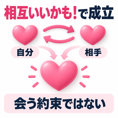 自分と相手の相互いいかも!でマッチングが成立することを示す図