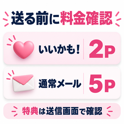 男性のいいかも!2Pと通常メール5Pの消費ポイントを比較する図