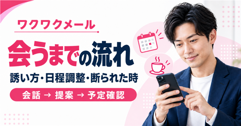 ワクワクメールで会うまでの流れを誘い方・日程調整・会えない時の判断で解説するアイキャッチ