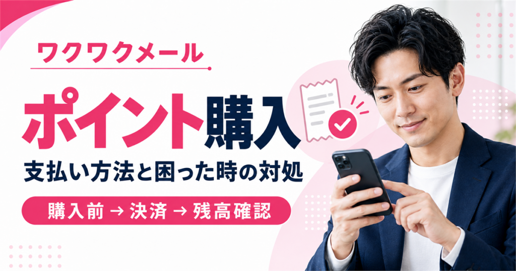 ワクワクメールのポイント購入で支払い方法と残高を確認する男性