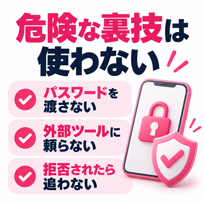 パスワードを渡さず外部ツールや執拗な再接触を避ける確認項目
