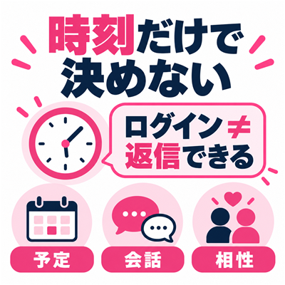 ログインと返信できる状態は同じではなく予定や会話も考える図解