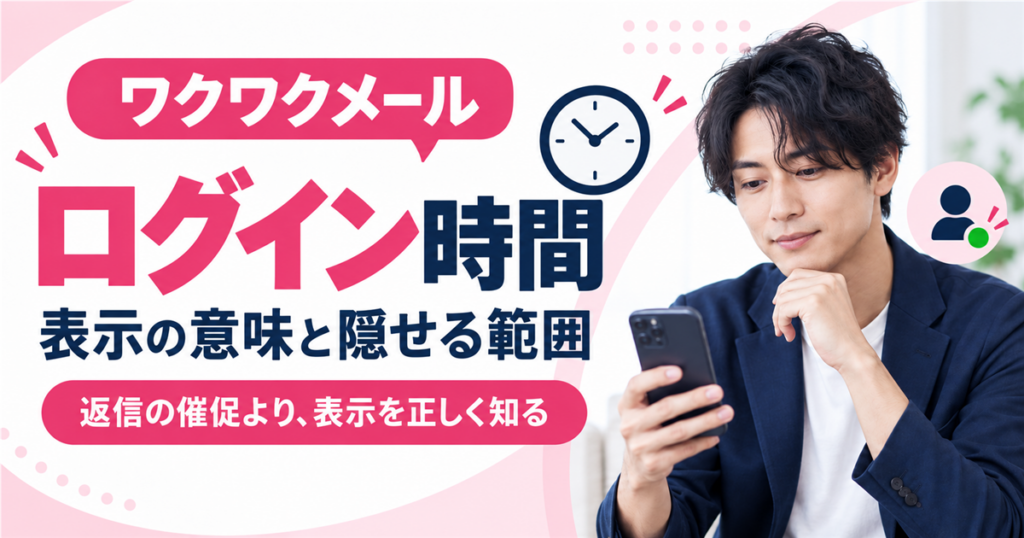 ワクワクメールのログイン時間と隠せる範囲をスマートフォンで確認する男性