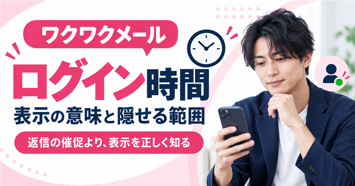ワクワクメールのログイン時間と隠せる範囲をスマートフォンで確認する男性