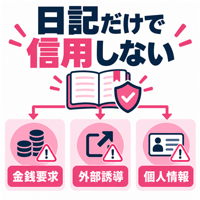 日記の投稿者でも金銭要求や外部誘導には注意する図解