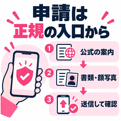公式のセルフィー認証案内から書類と顔写真を送信して結果を確認する手順