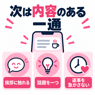 挨拶に触れ話題を一つ選んでスマイル後のメールを作る図解